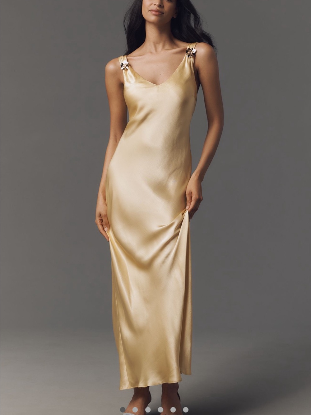 Anthropologie Sleeveless V-neck Satin Slip Midi Dress in Canary Gold | M | NWT